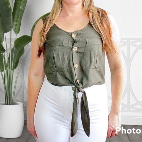 NWOT Japna Handmade Safari Green Tank Top - Picture 2 of 13